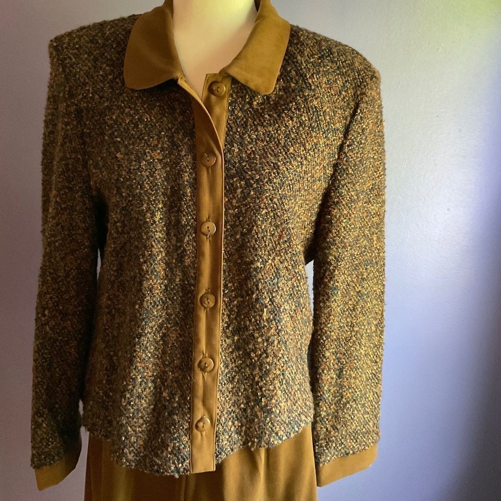 2-Piece Brown Pantsuit with Velour Pant and Nubby Textured Top/ Jacket 14P